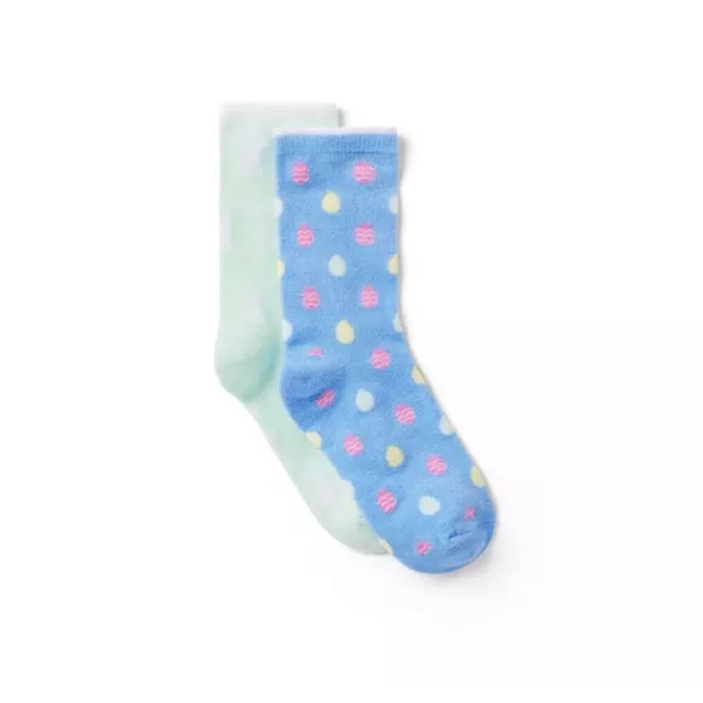 Janie and Jack Bunny And Egg Sock 2-Pack in Pastel Green And True Blue Size 6-8
